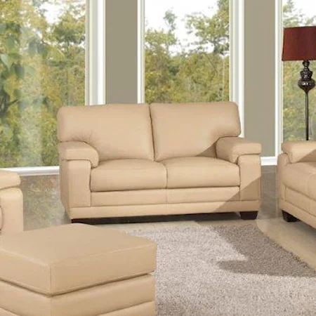 Casual-Contemporary Loveseat with Saddle Bag Arm